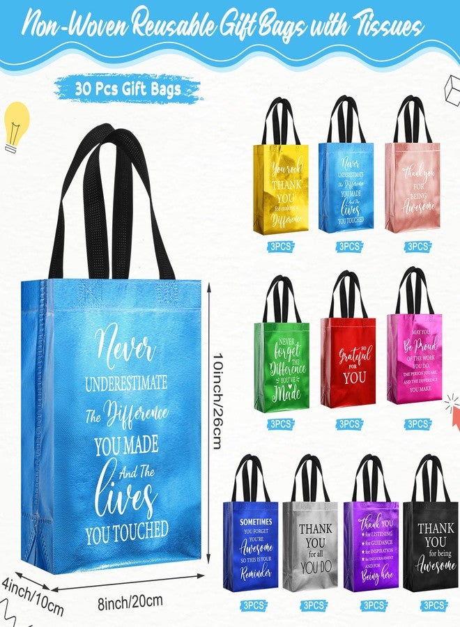 Feifeiya 30 Pcs Christmas Employee Appreciation Gift Bags Bulk 8 x 10 x 4 Inch Non Woven Thank You Gift Handles Bag 10 Colors - Image 3